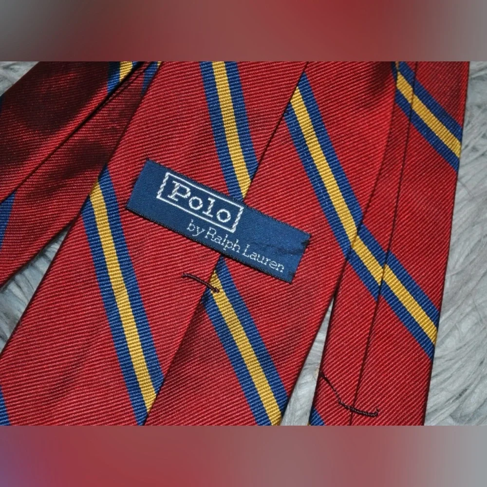 POLO RALPHLAUREN Striped Silk Repp Club Prep Tie Vintage Silk Excellent
